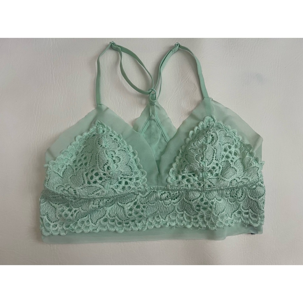 Aerie Wireless Lace Bralette Size Small Pastel Green Coquette Intimacy Layers